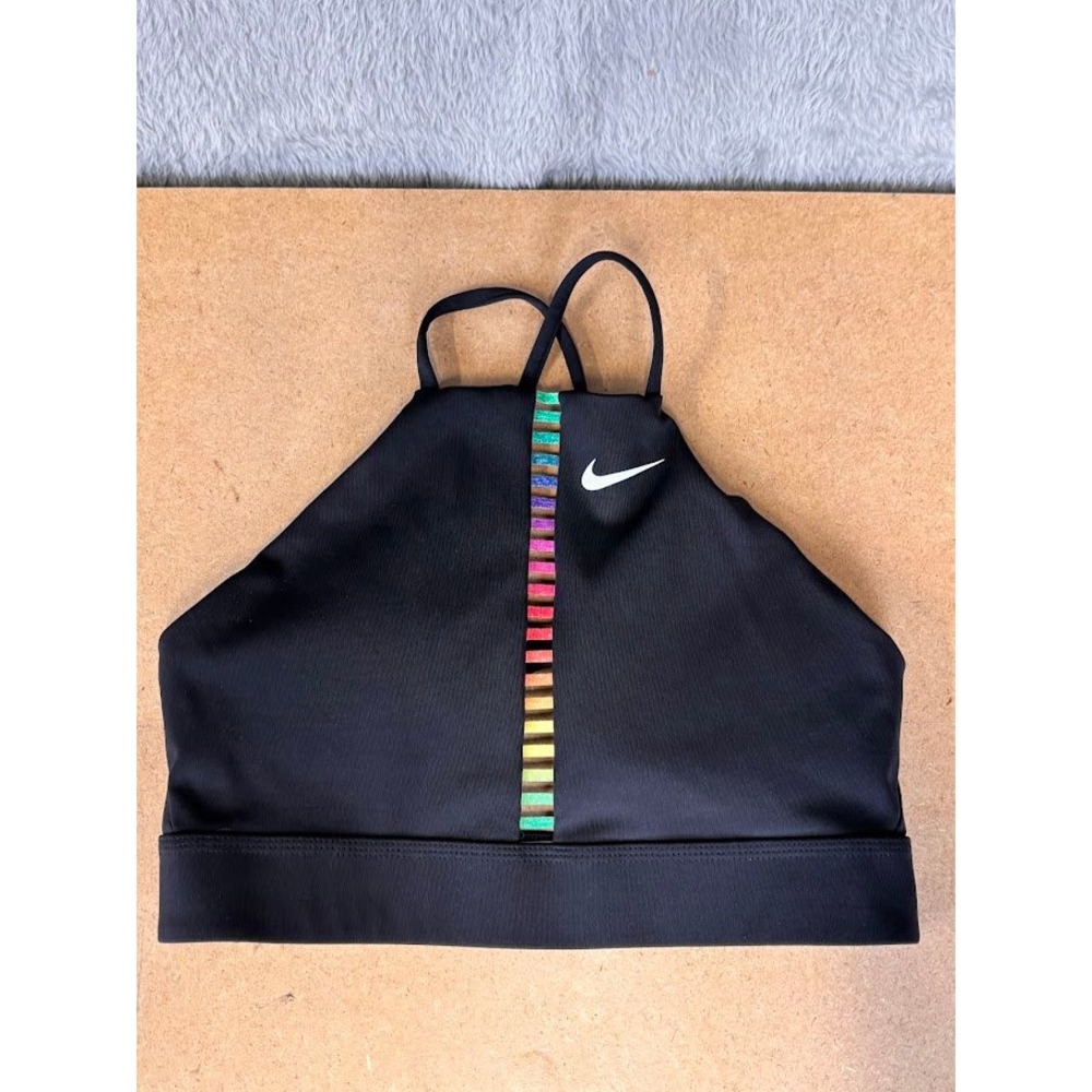 Nike‎ Dri-FIT High Neck Sports Bra Black Rainbow Gradient Strappy Back Small